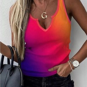 Gradient Notched Neck Casual Tank